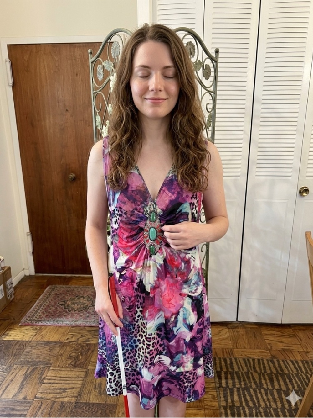 Vibrant Pink & Purple Jewel-Accent Sleeveless Dress